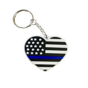 Thin Blue Line USA Flag Heart Key Chain